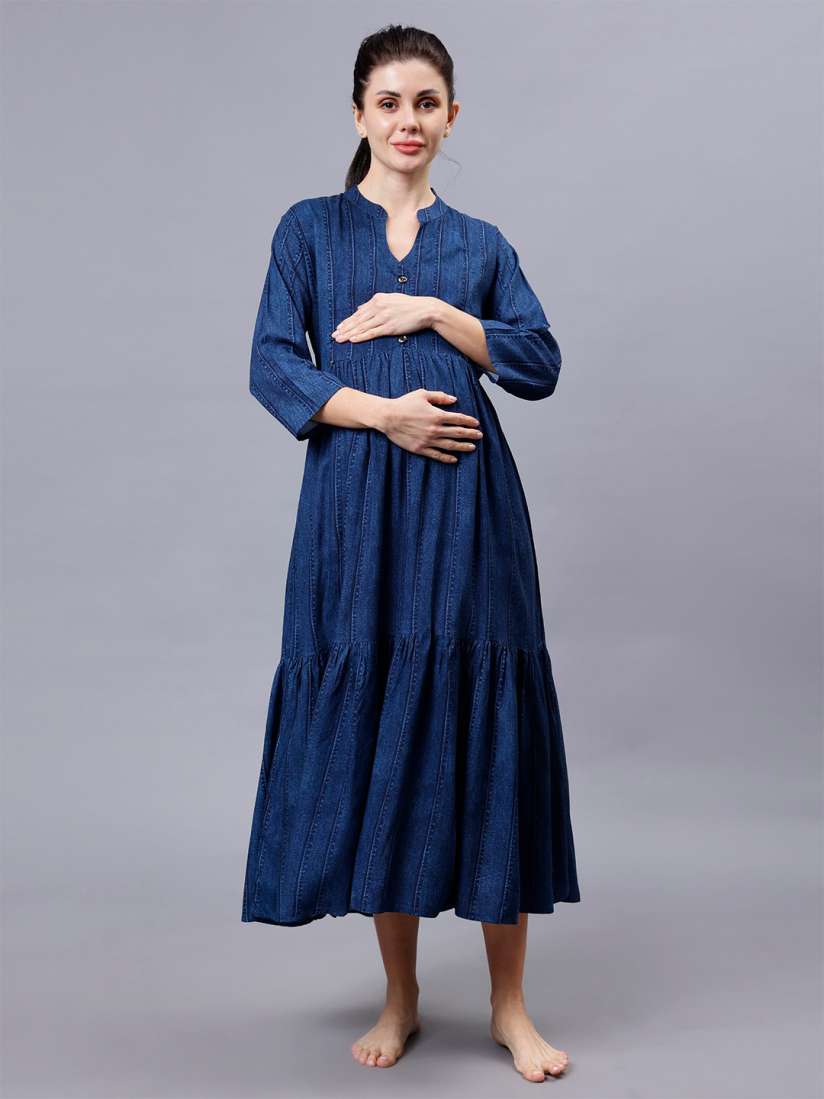Buy NIGHTSPREE Striped Mandarin Collar Three Quarter Sleeves Maternity And Feeding Dress Dresses for Women 27769028 Myntra