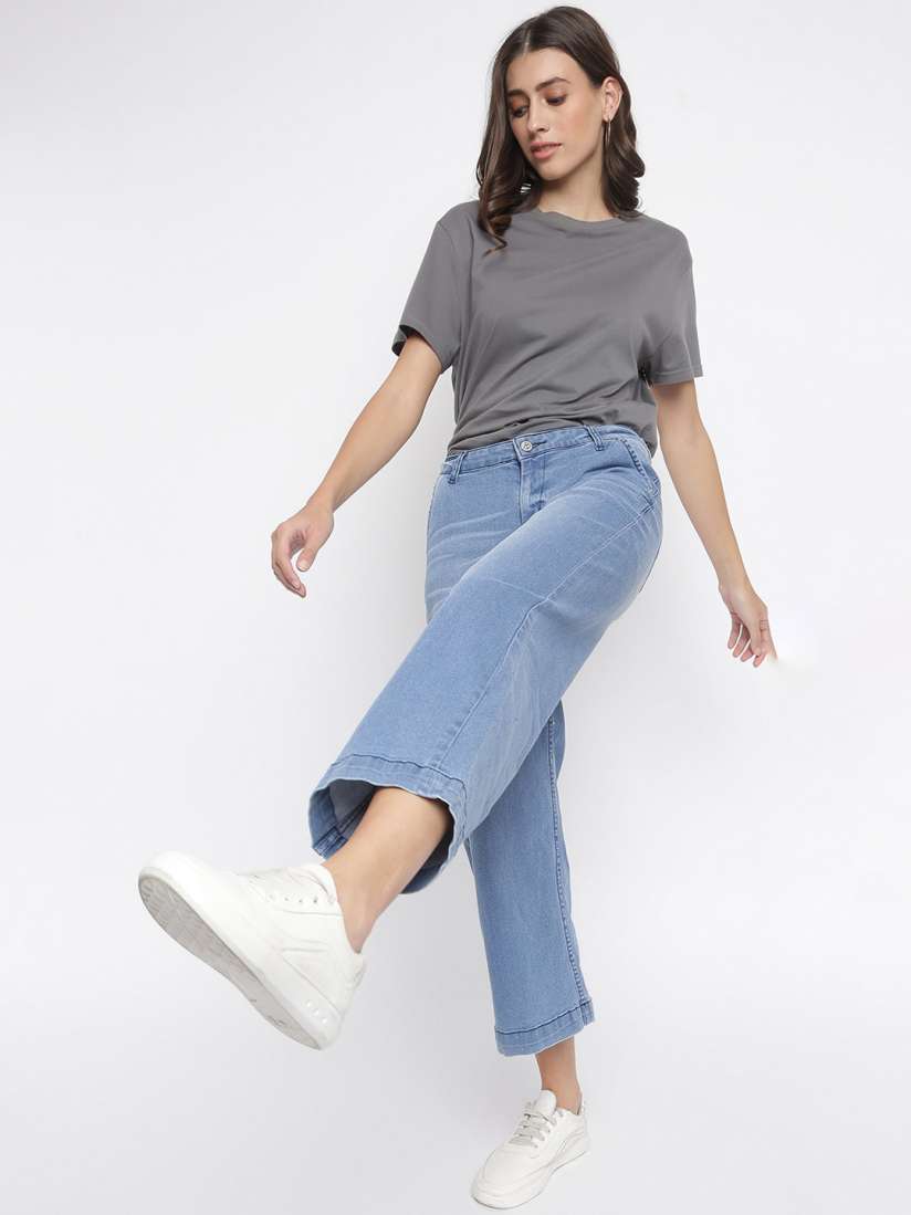 Buy TALES STORIES Women Wide Leg Light Fade Clean Look Cropped Stretchable Denim Jeans Jeans for Women 27770552 Myntra