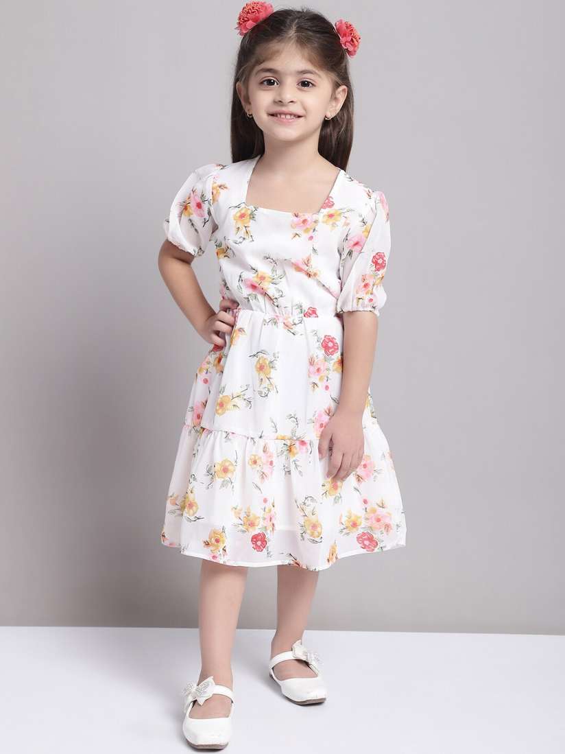 Buy MINI MING Girls Floral Printed Puff Sleeve Georgette Empire Dress Dresses for Girls 27773412 Myntra