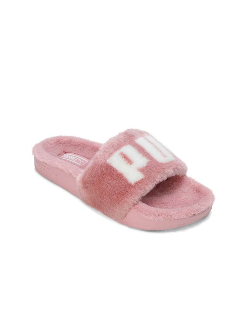 Puma pink fur slides clearance