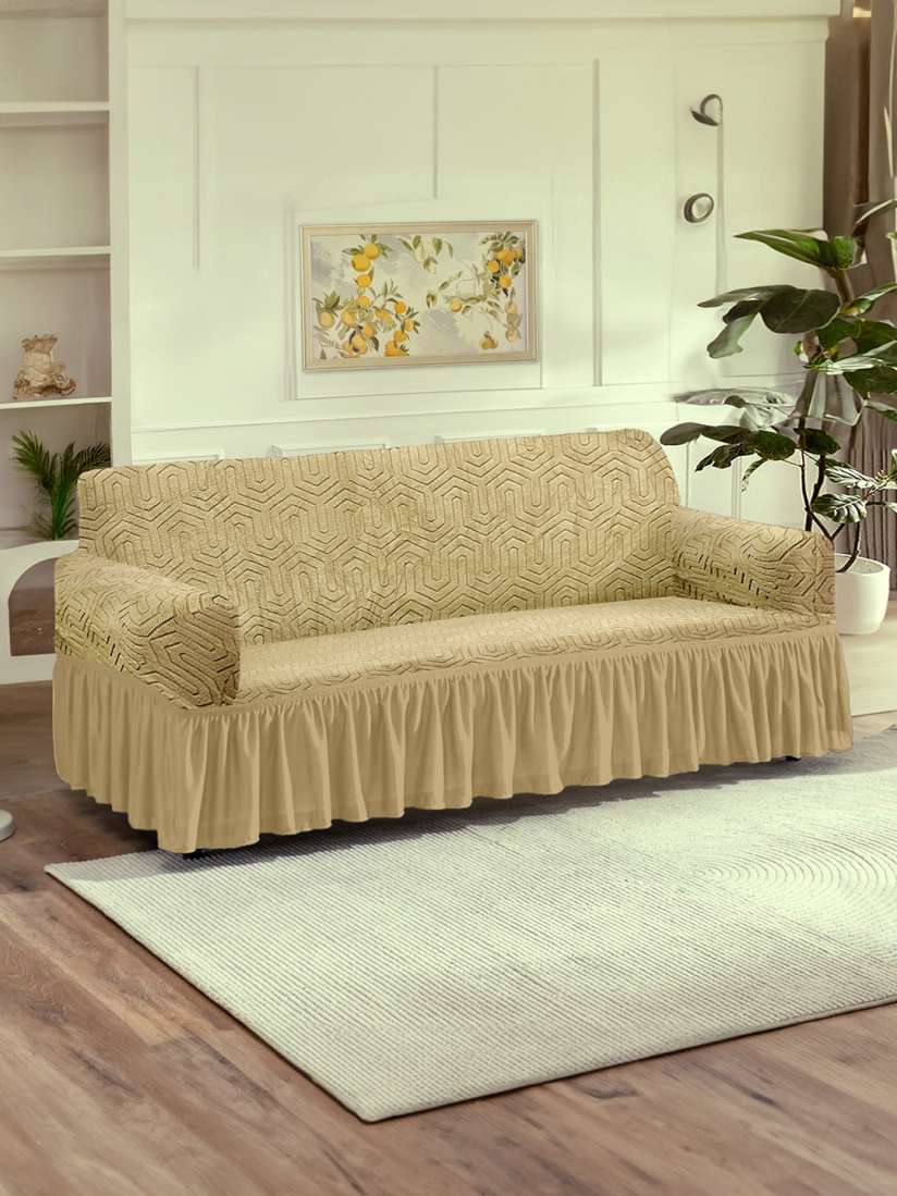 Buy Cortina Cream Coloured Jacquard 1 Piece Sofa Cover With Arms Sofa Covers for Unisex 27788952 Myntra