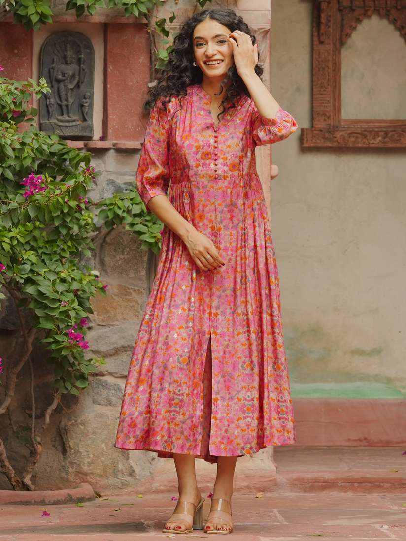 Floral midi a line dress deals