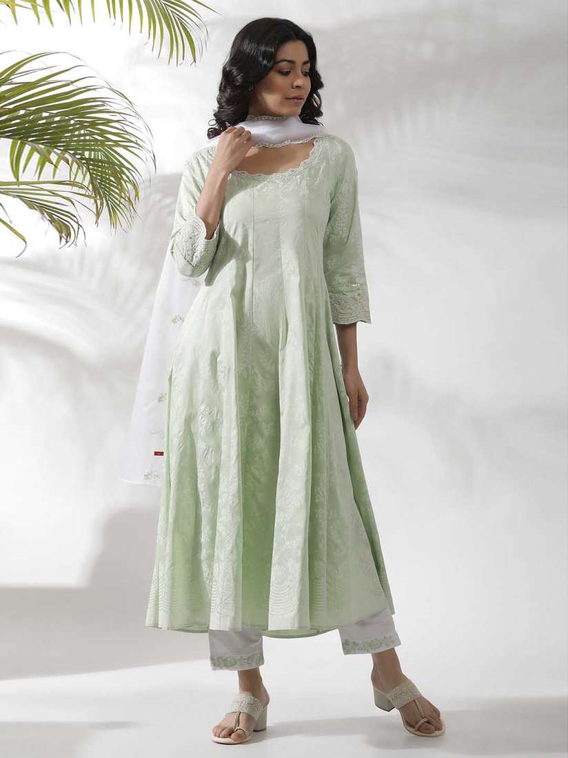 Buy W Green Floral Printed Regular Anarkali Kurta with Trousers Dupatta Kurta Sets for Women 27832236 Myntra