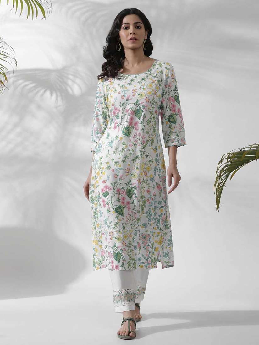 Buy W White Floral Printed Straight Kurta Kurtas for Women 27832252 Myntra