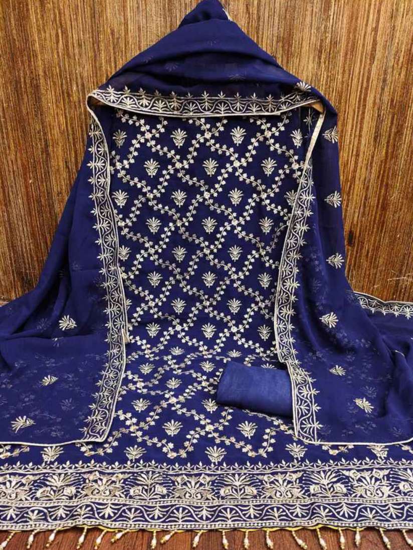 Buy faxofab Ethnic Embroidered Silk Chiffon Unstitched Dress Material Dress Material for Women 27840412 Myntra