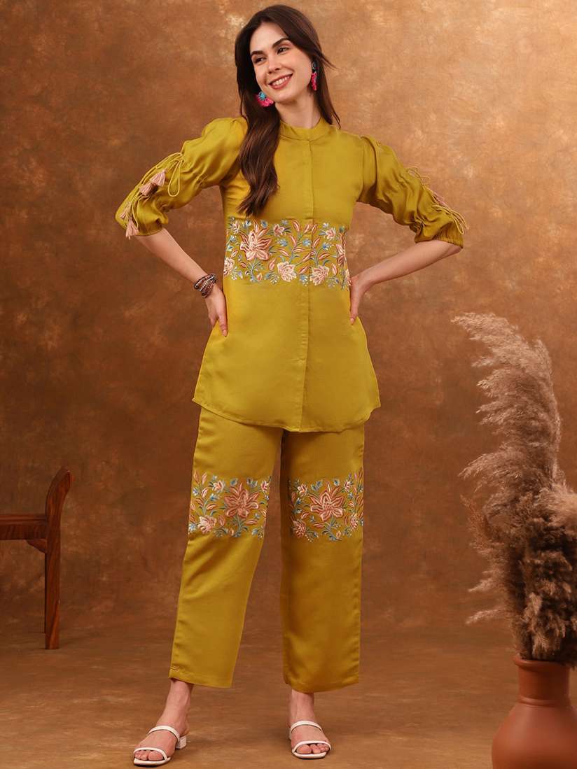 Buy Anouk Yellow Floral Embroidered Coords Set Co Ords for Women 27841474 Myntra
