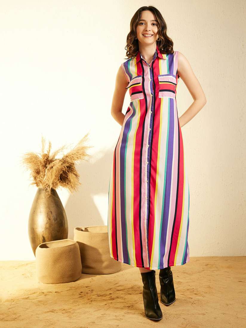 Buy StyleStone Red Striped Shirt Maxi Dress Dresses for Women 27849200 Myntra