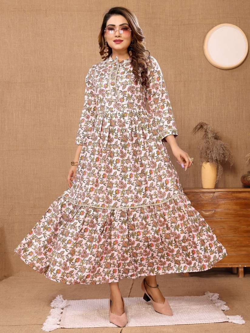 Buy Titanium Silk Industries Floral Printed Foil Work Tiered Fit Flare Dress Dresses for Women 27859356 Myntra