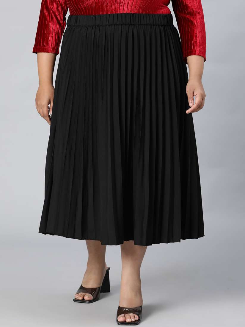 Buy Oxolloxo Plus Size Pleated Midi Flared Plus Size Skirt Skirts for Women 27864716 Myntra