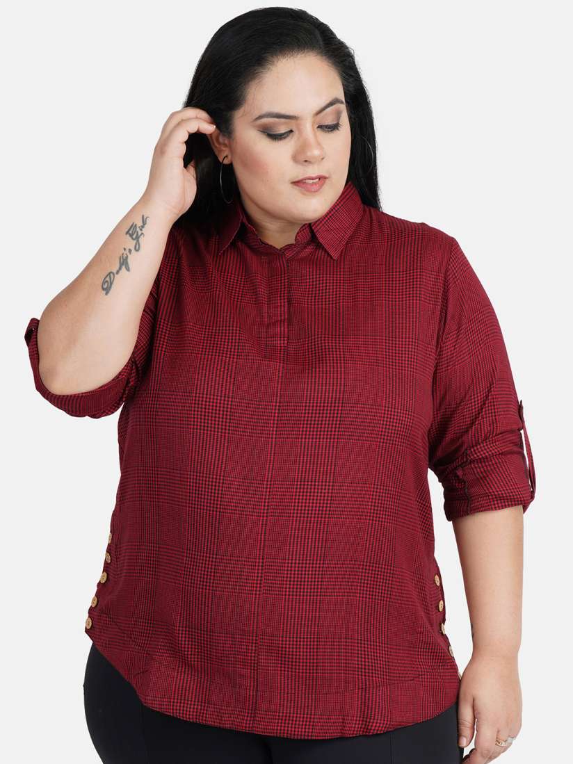 Plus size red and black checkered shirt shop