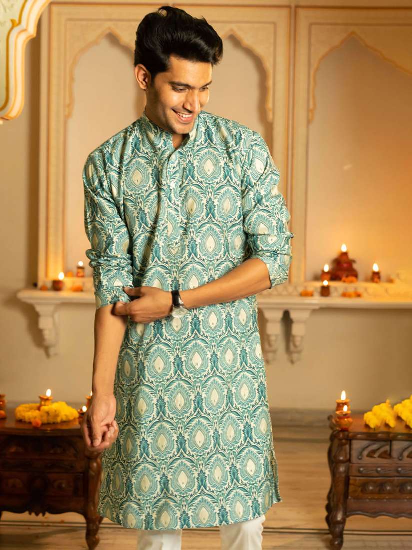 Buy Shasak Ethnic Motifs Printed Mandarin Collar Straight Cotton Kurta Kurtas for Men 27876114 Myntra