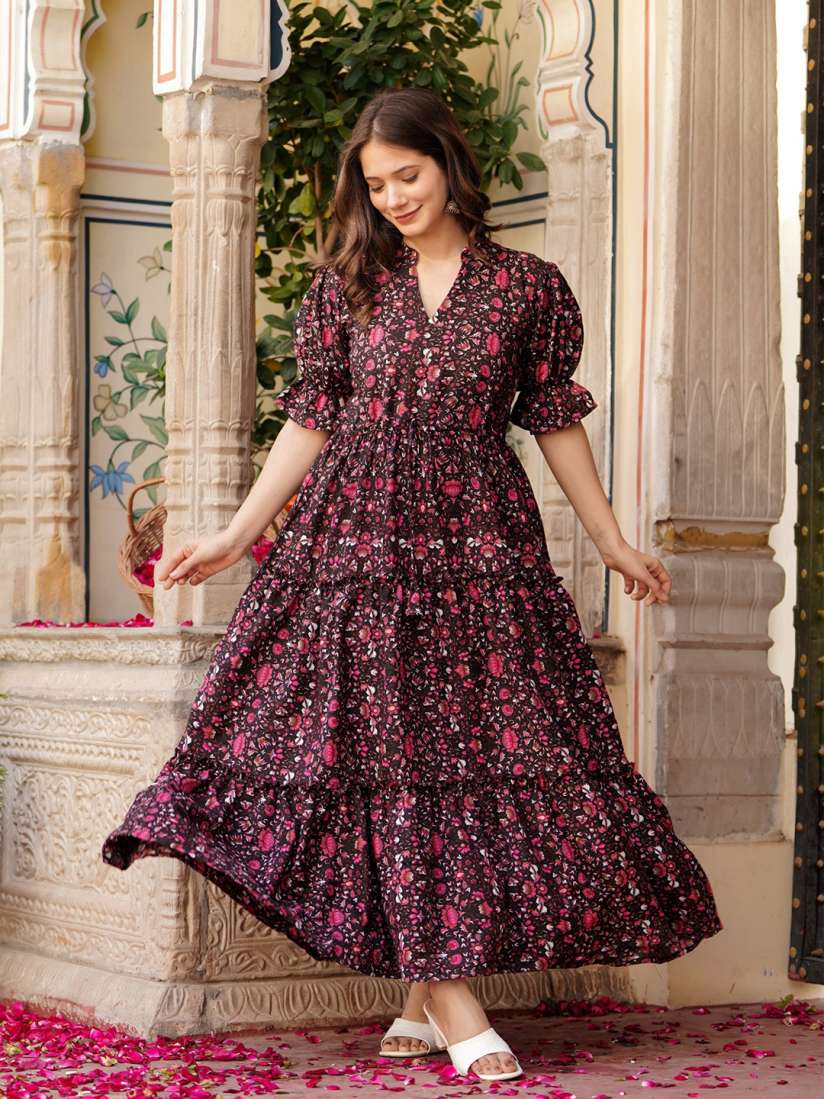 Buy VAANI CREATION Floral Printed Fit Flared Maxi Dress Ethnic Dresses for Women 27891202 Myntra