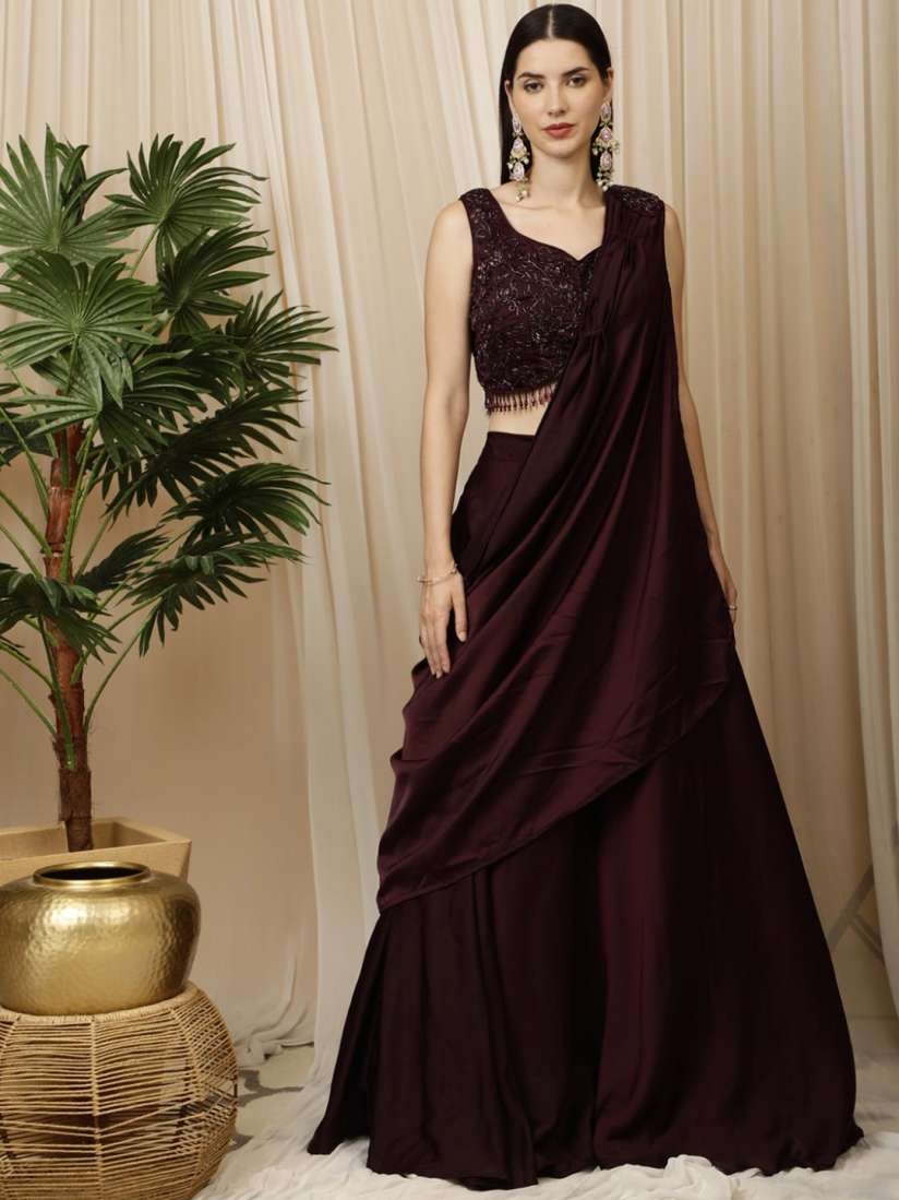 Buy Laalzari Sequinned Satin Palazzo Saree Sarees for Women 27901878 Myntra
