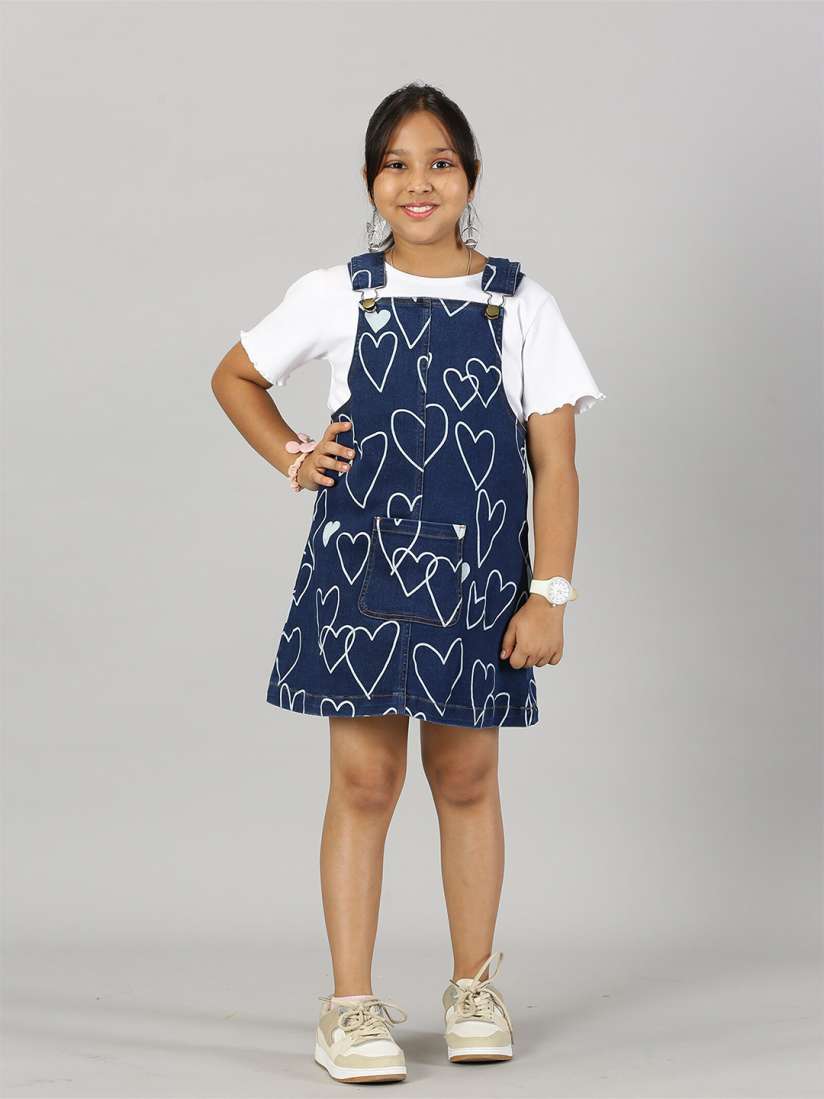 Buy KiddoPanti Girls Conversational Printed Pure Cotton T shirt With Denim Dungaree Skirt Clothing Set for Girls 27905442 Myntra