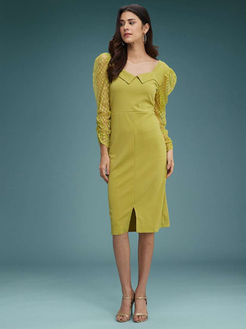 Buy DressBerry Lime Green Straight Knee Length Sheath Dress Dresses for Women 27912378 Myntra