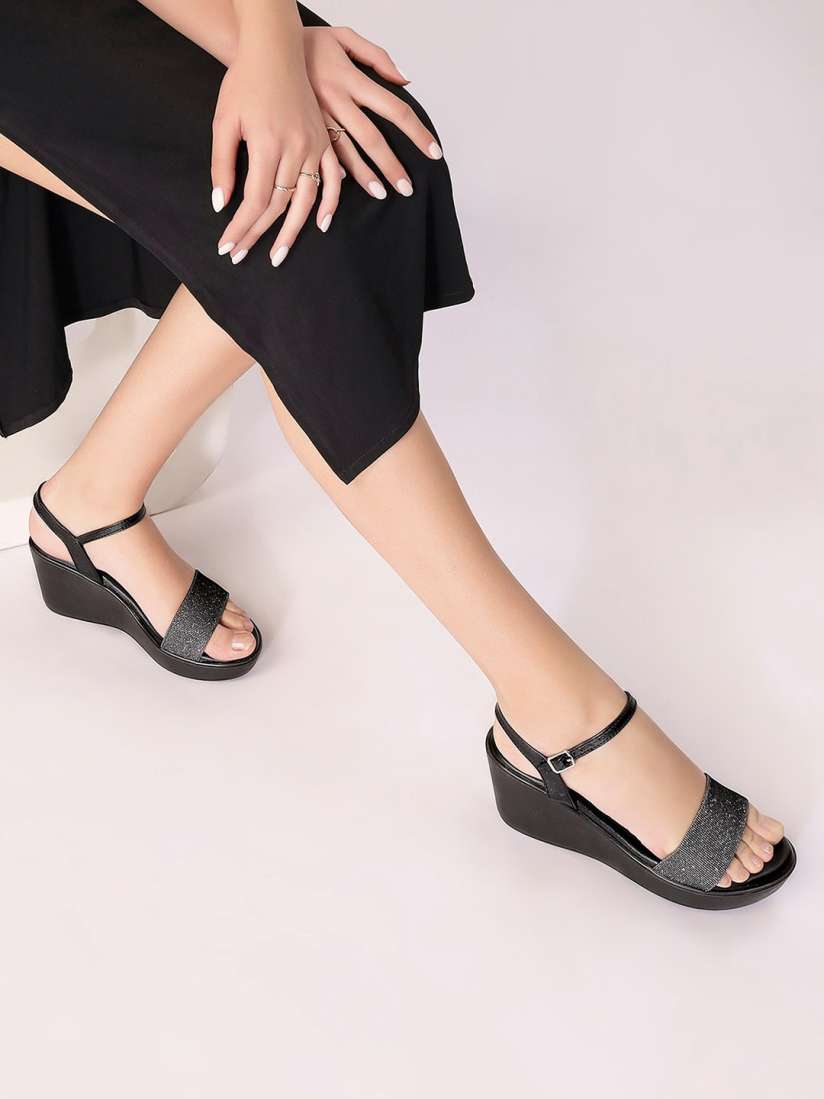 Buy T.ELEVEN Textured Open Toe Wedges Heels for Women 27915044 Myntra