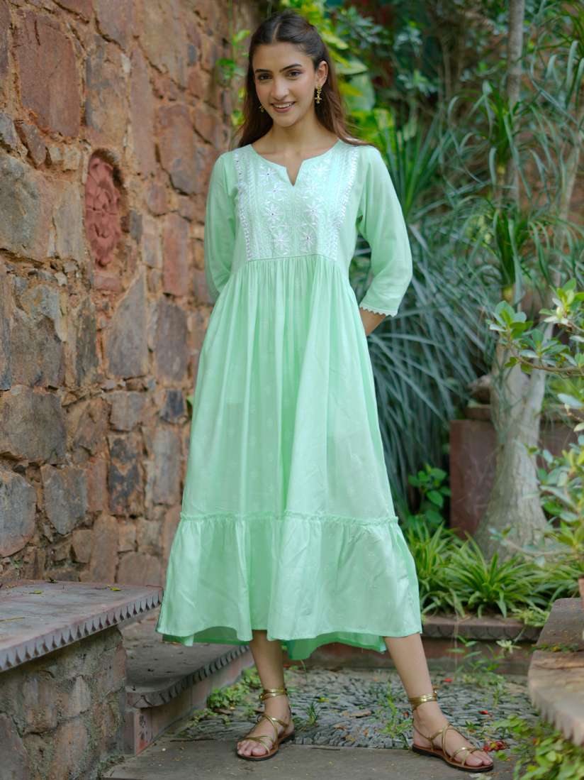 Buy Libas Ethnic Motifs Embroidered Ruffled Fit Flare Midi Dress Dresses for Women 27931872 Myntra