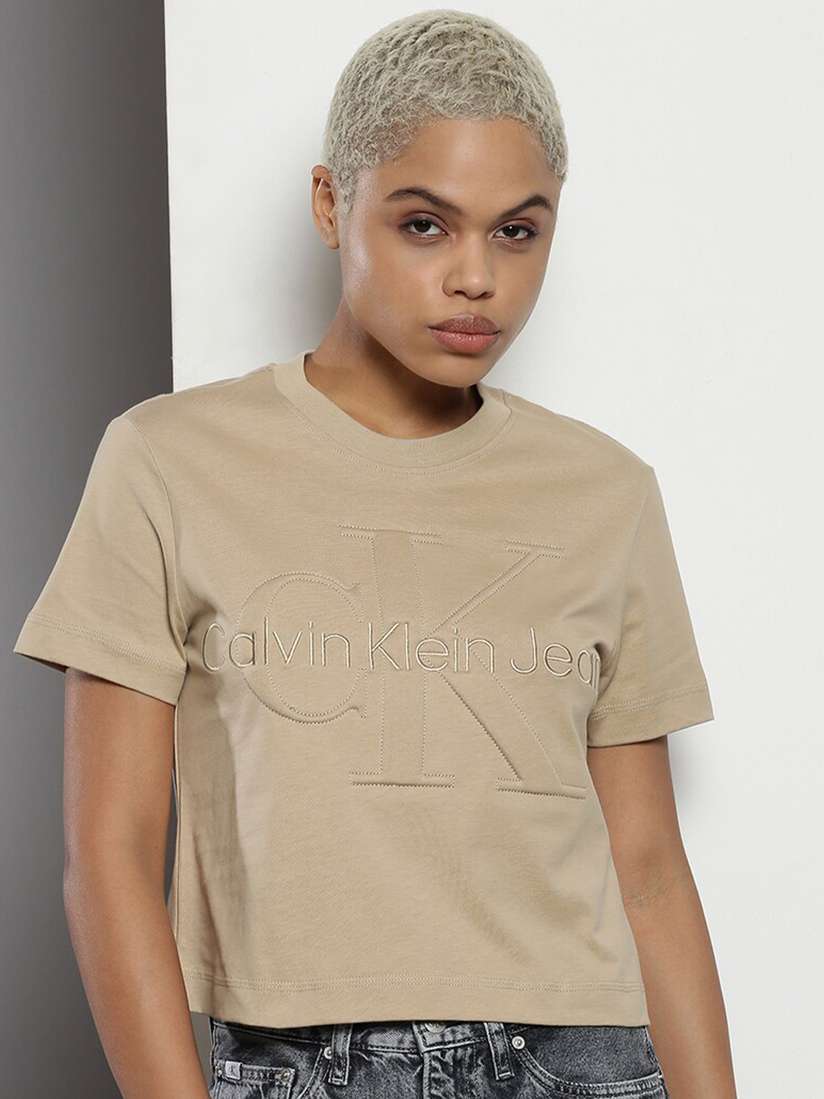 Buy Calvin Klein Brand Logo Printed Organic Cotton Round Neck