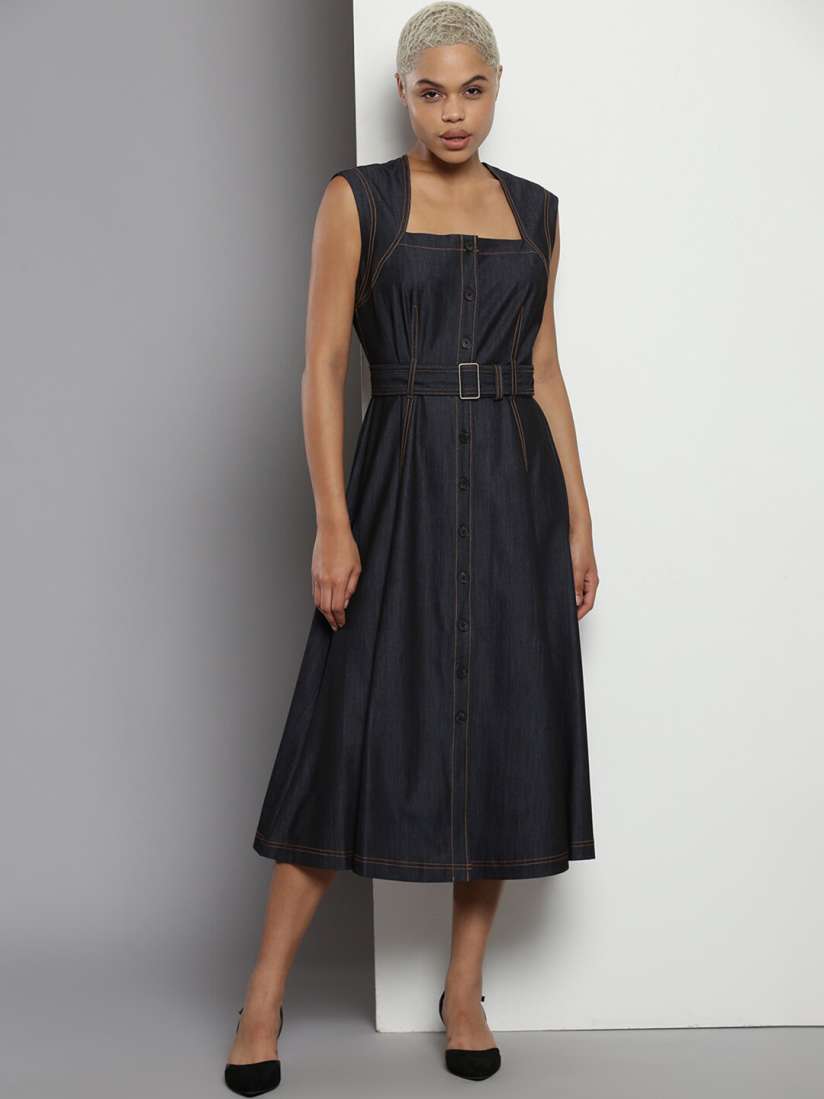 Buy Calvin Klein Square Neck Fit Flare Midi Dress Dresses for Women 27933646 Myntra