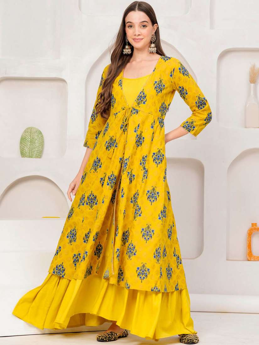 Buy DAEVISH Sleeveless Maxi Ethnic Dress With Longline Shrug Ethnic Dresses for Women 27935096 Myntra