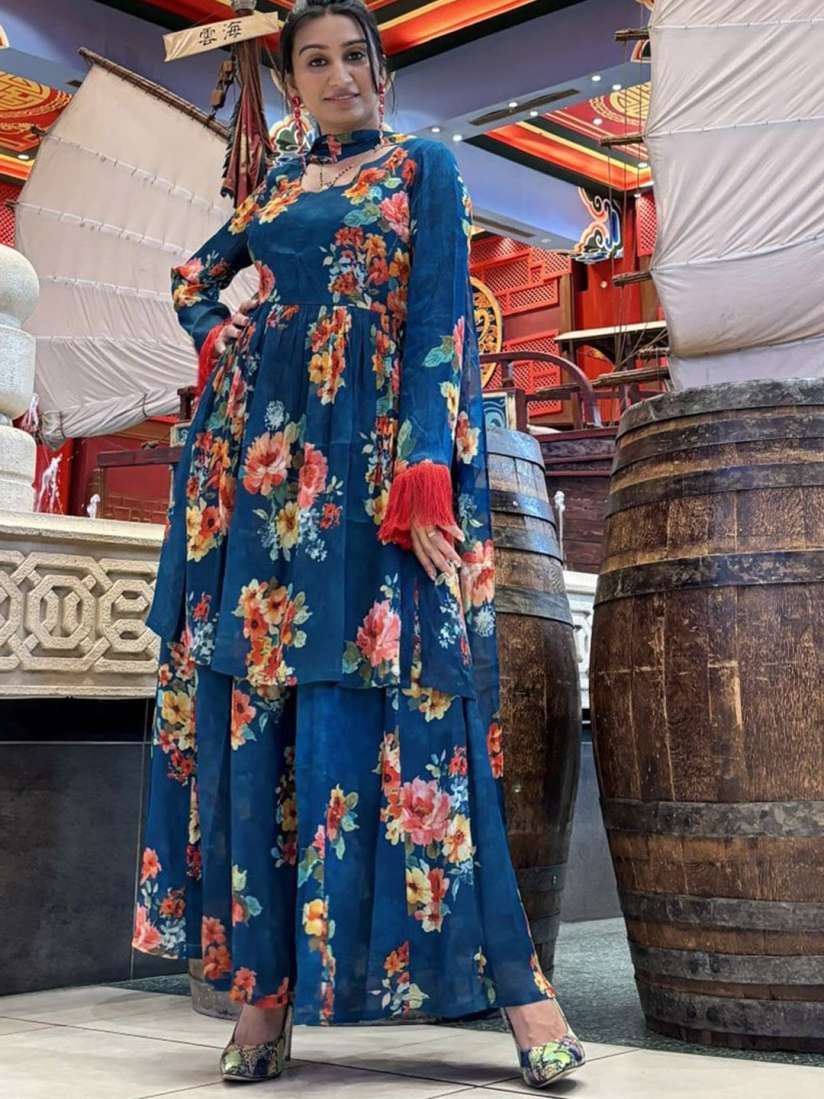 Buy AKS Couture Floral Printed Empire Kurta with Sharara With Dupatta Kurta Sets for Women 27935398 Myntra