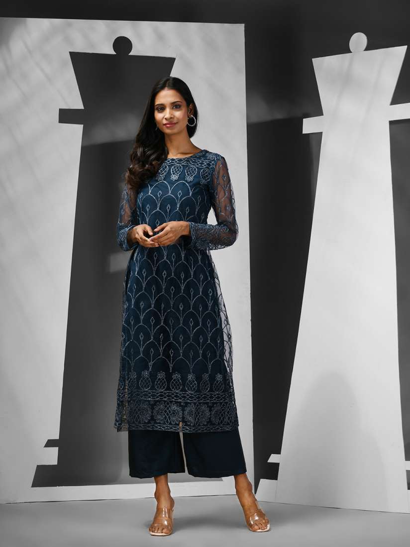 Buy Charukriti Women Ethnic Motifs Embroidered Regular Thread Work Kurta with Palazzos Kurta Sets for Women 27950330 Myntra