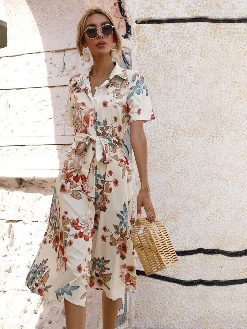 White floral shirt dress sales