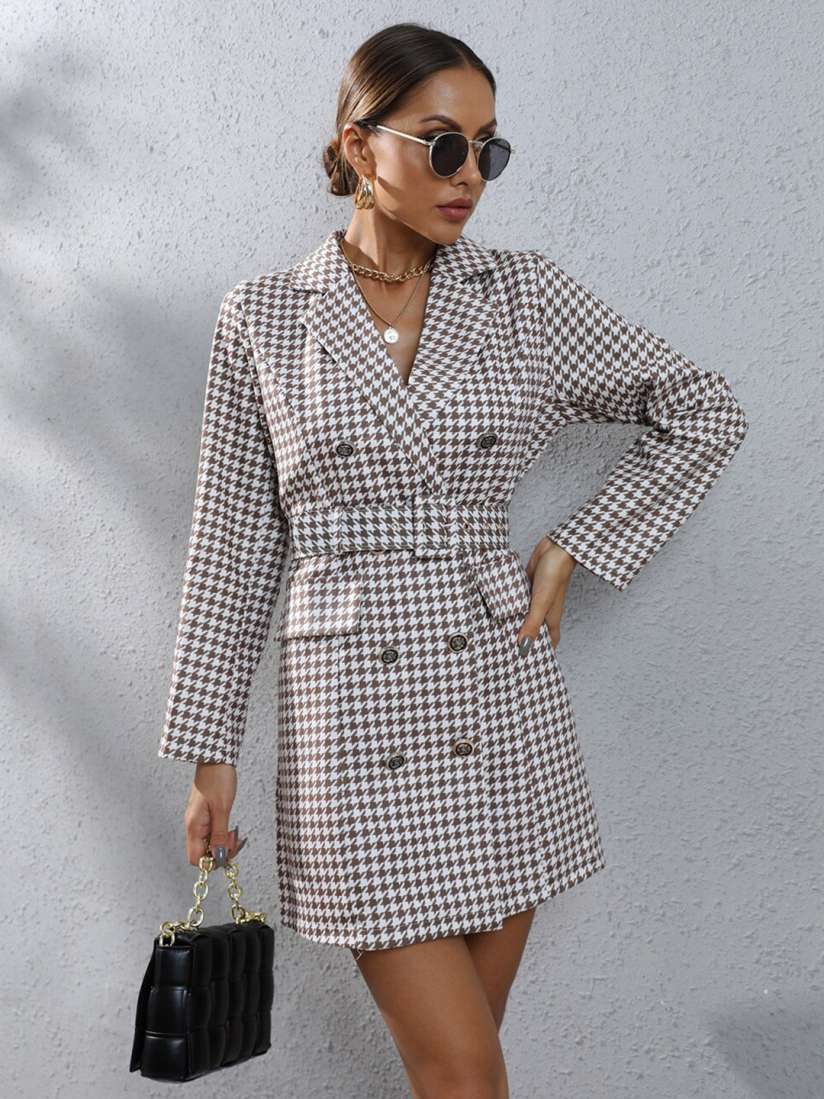 Buy StyleCast White Brown Checked Shirt Collar Blazer Dress Dresses for Women 27958910 Myntra