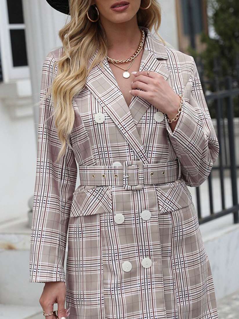 Grey checked blazer dress online