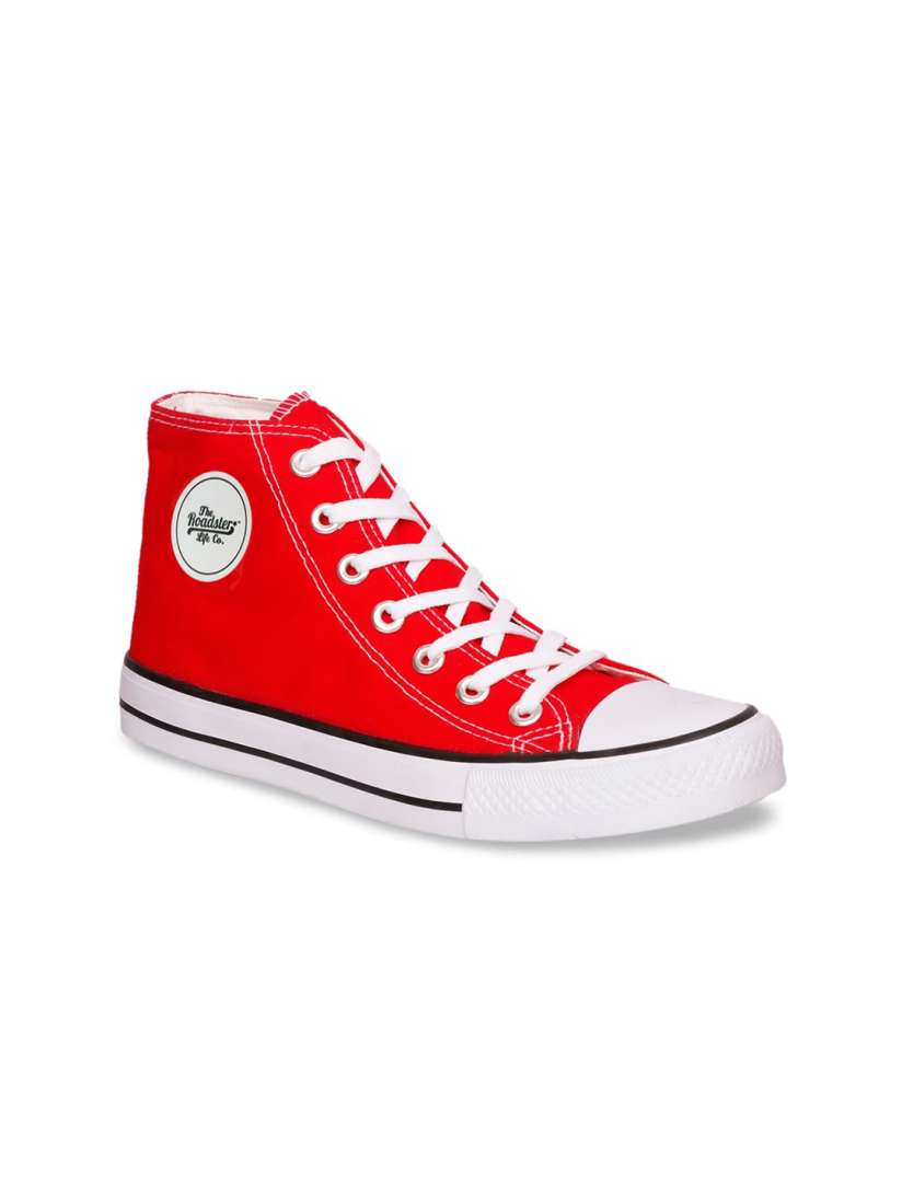 Red canvas lace up sneakers on sale