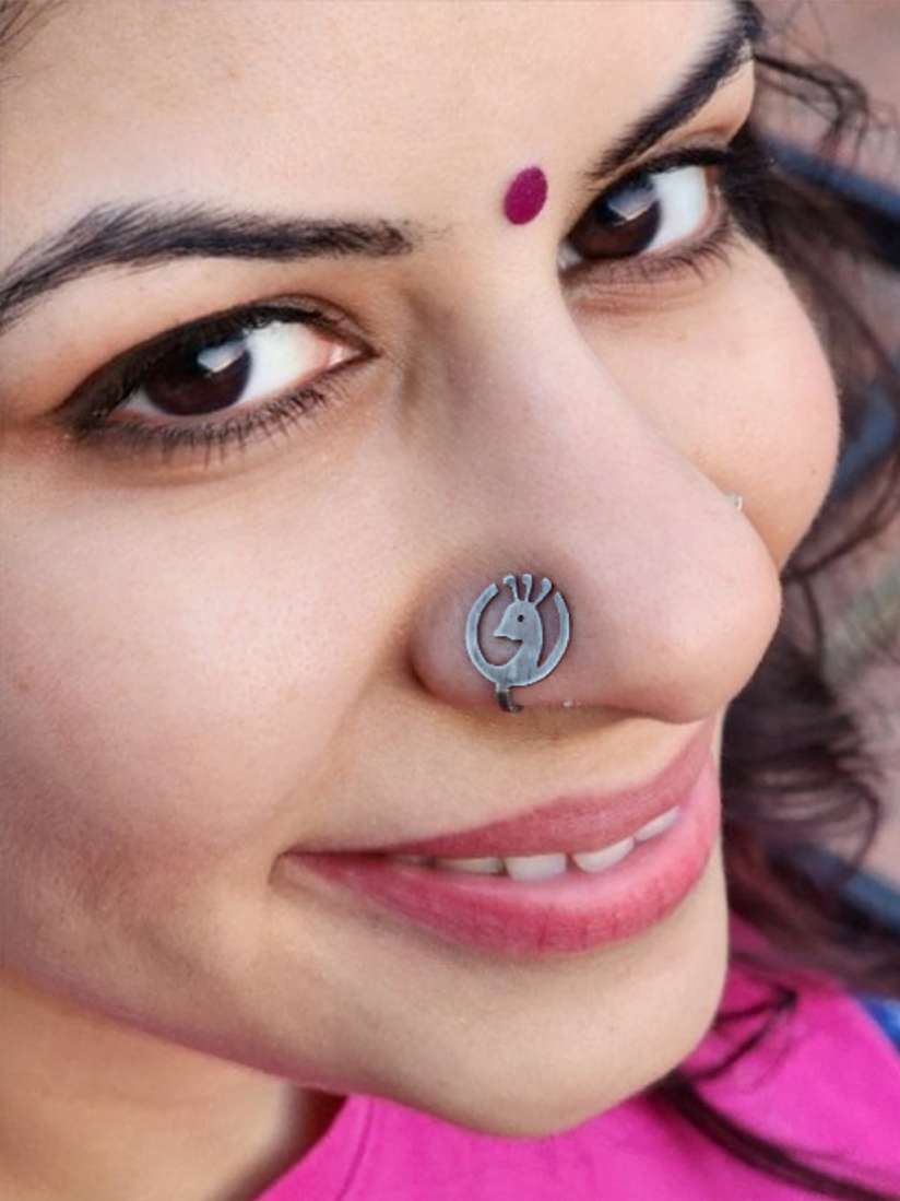 Buy Goldnera Silver Plated Peacock Stud Nosepin Nosepin for Women 27972128 Myntra