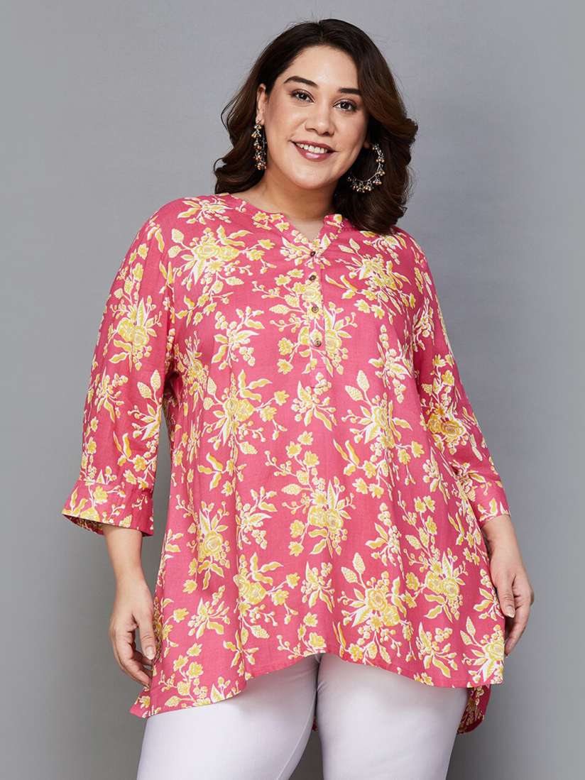 Buy Moiree by Lifestyle Plus Size Floral Printed Band Collar Kurti Kurtis for Women 27972630 Myntra