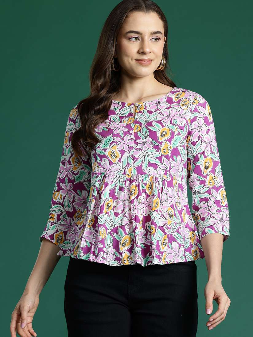 Buy DressBerry Floral Print Keyhole Neck Top Tops for Women 27978078 Myntra