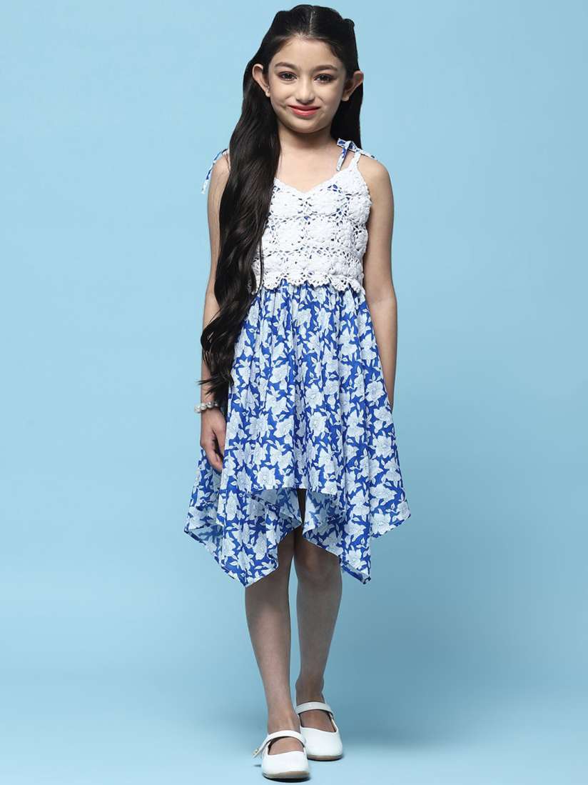 Buy Biba Girls Floral Print V Neck Shoulder Straps Cotton Fit Flare Dress Dresses for Girls 27997214 Myntra