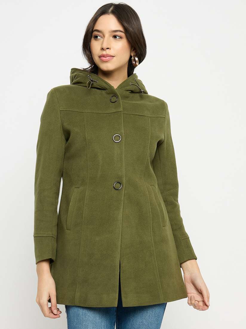 Buy Duke Long Sleeved Hooded Woollen Longline Overcoat Coats for Women 28006620 Myntra