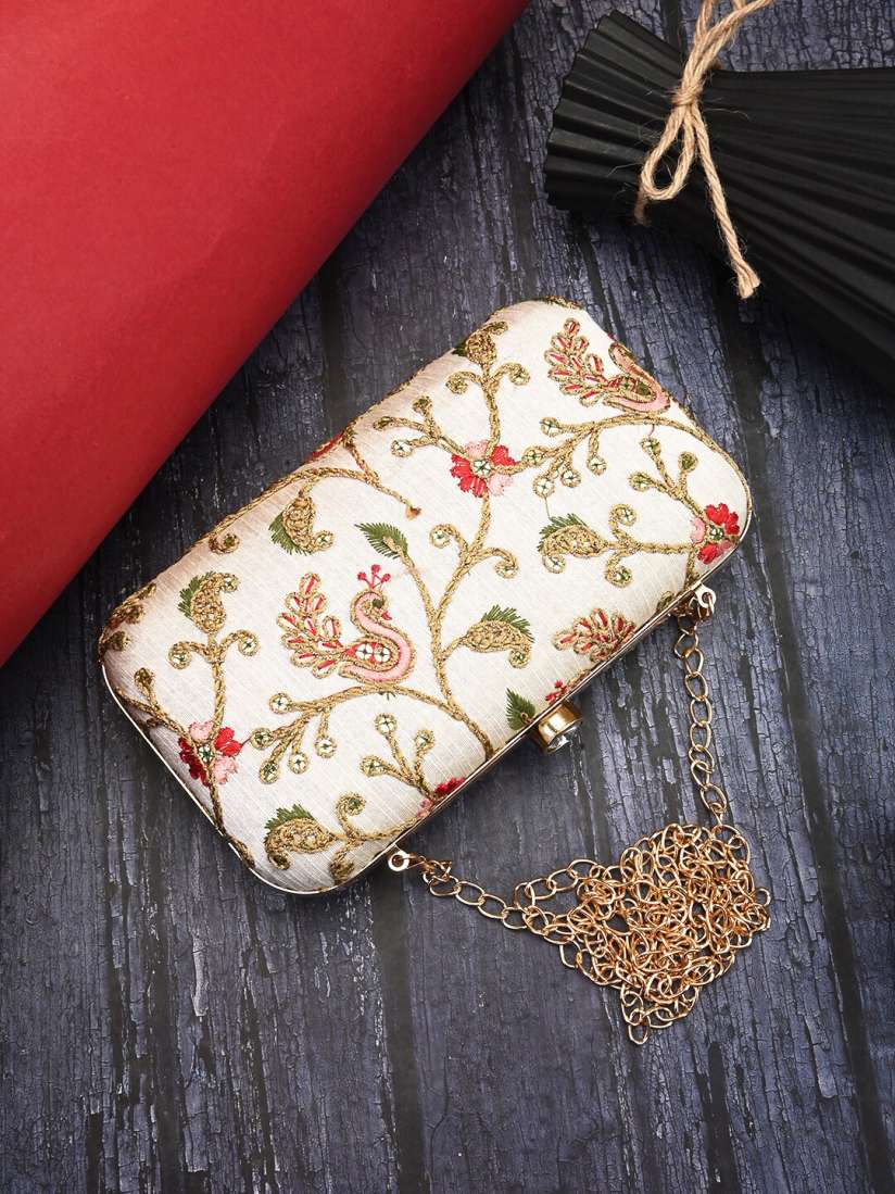 Buy Anouk Beige Embroidered Box Clutch Clutches for Women 28013216 Myntra