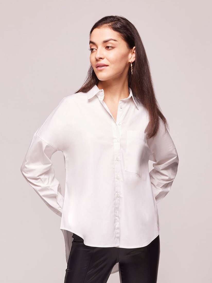 Buy Bombay High Women Oversized Solid High Low Hem Spread Collar 