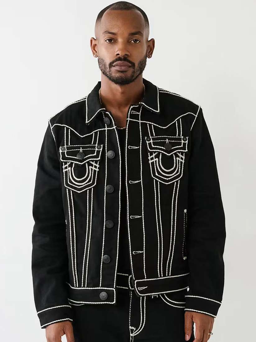 True religion black denim jacket top