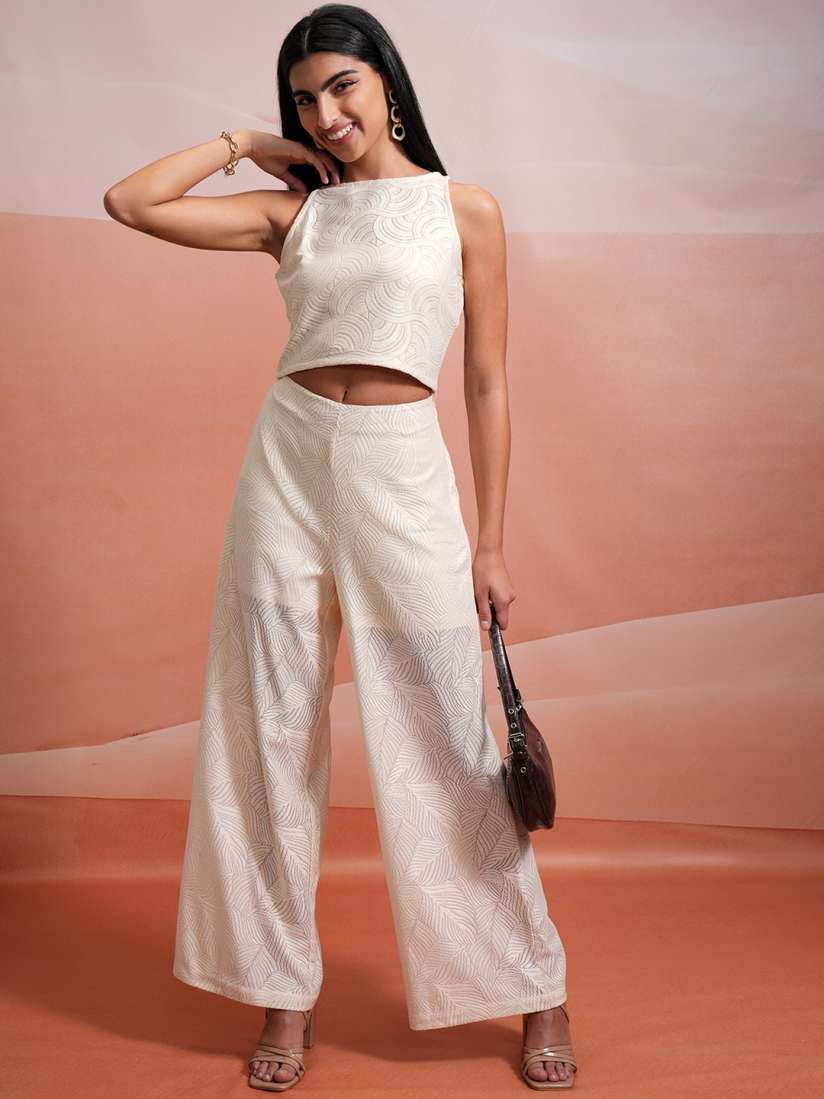 Buy Tokyo Talkies White Self-Designed Sleeveless Crochet Top & Palazzos  Co-Ords Set - Co-Ords for Women 28035822 | Myntra