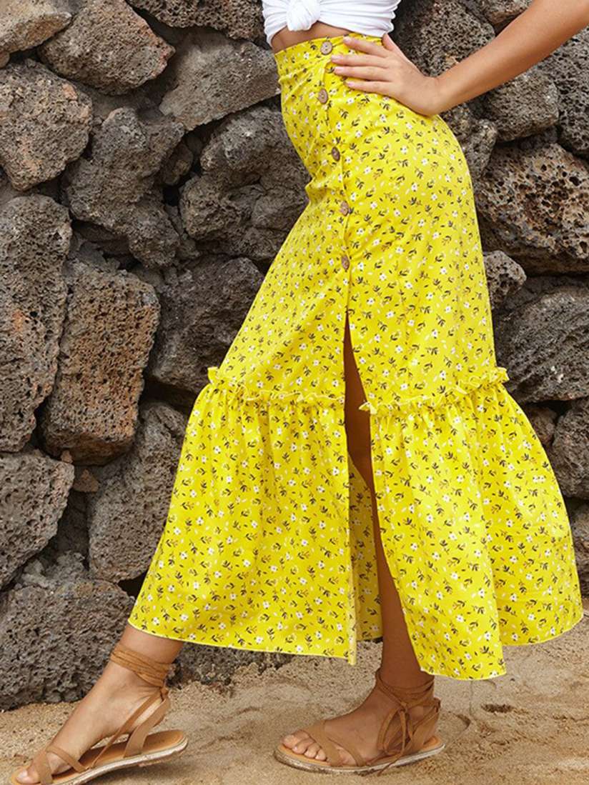 Yellow a line midi skirt outlet
