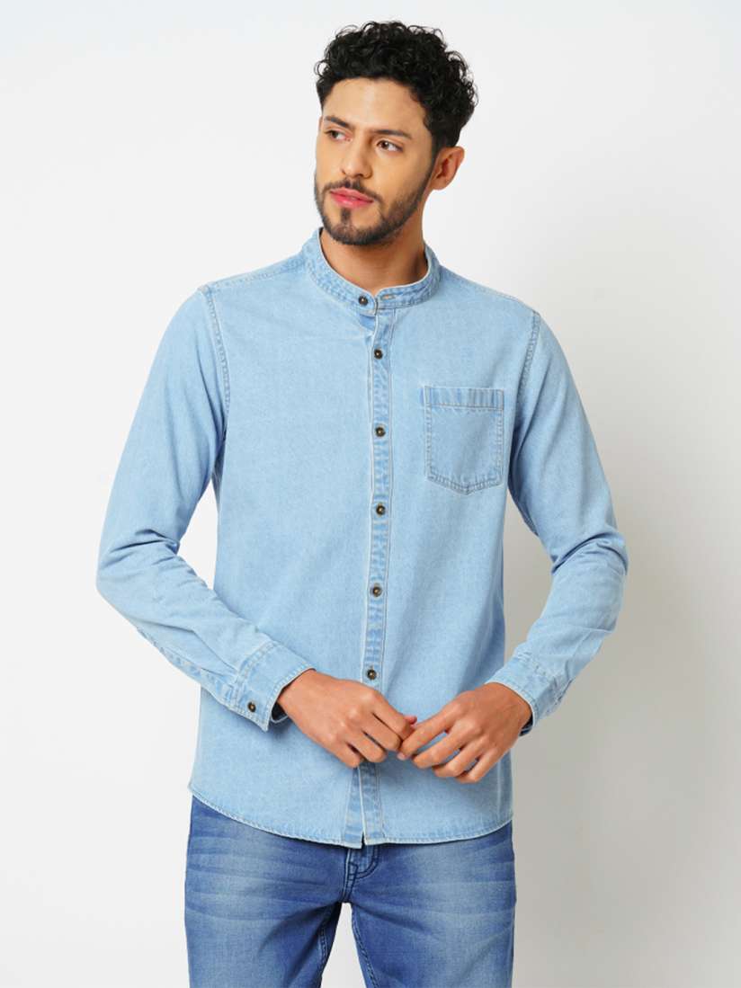Buy Bombay High Men Slim Fit Band Collar Solid Denim Shirt Shirts for Men 28042164 Myntra