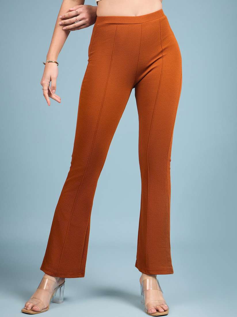 Buy DressBerry Women Rust Relaxed Flared High Rise Easy Wash Bootcut Trousers Trousers for Women 28044346 Myntra
