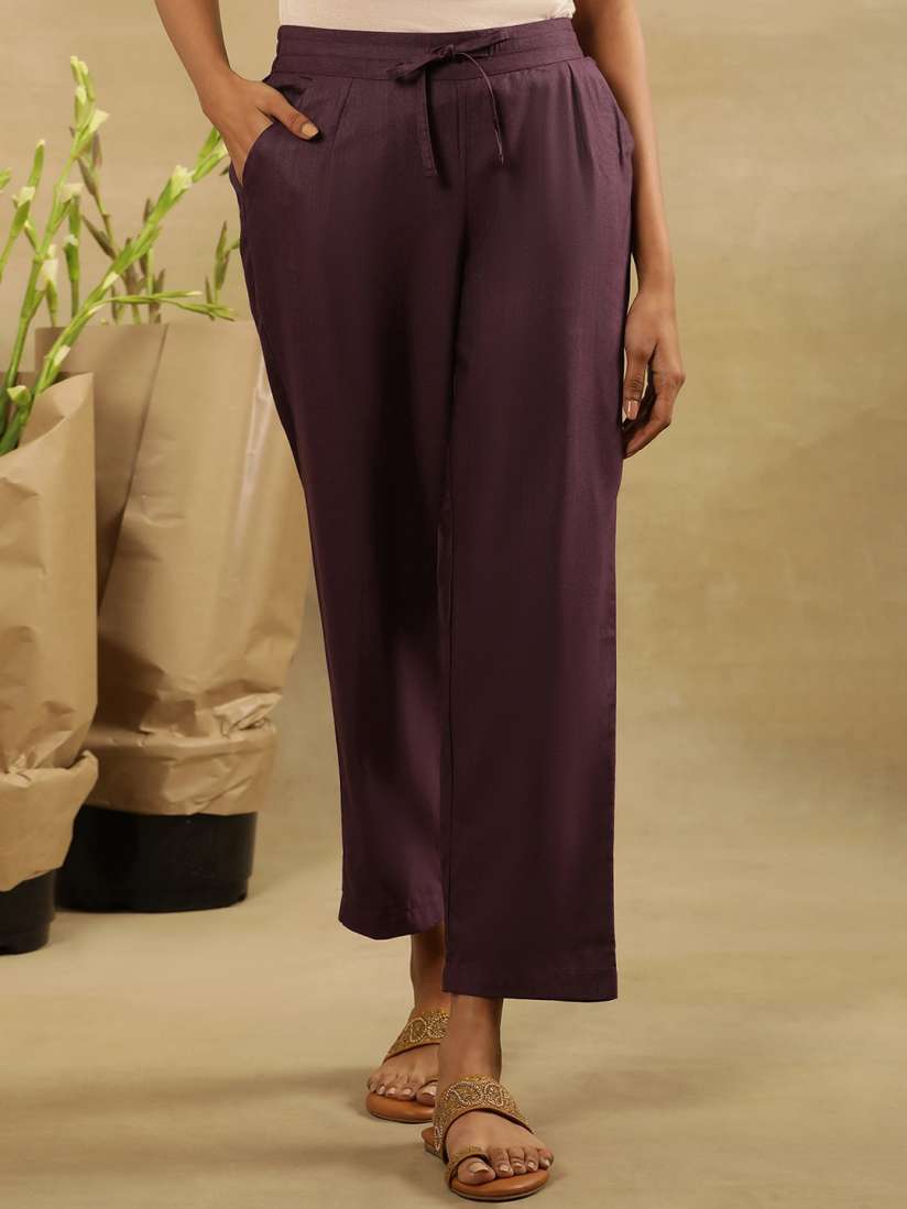 Buy W Women Mid Rise Pleated Regular Fit Parallel Trouser Trousers for Women 28046200 Myntra