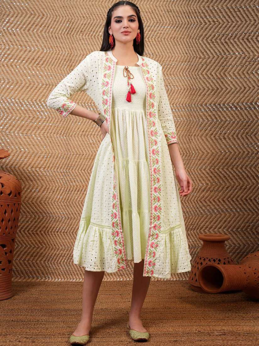 Brown Geometric Print Full Sleeve Long Shirt Dress With Belt