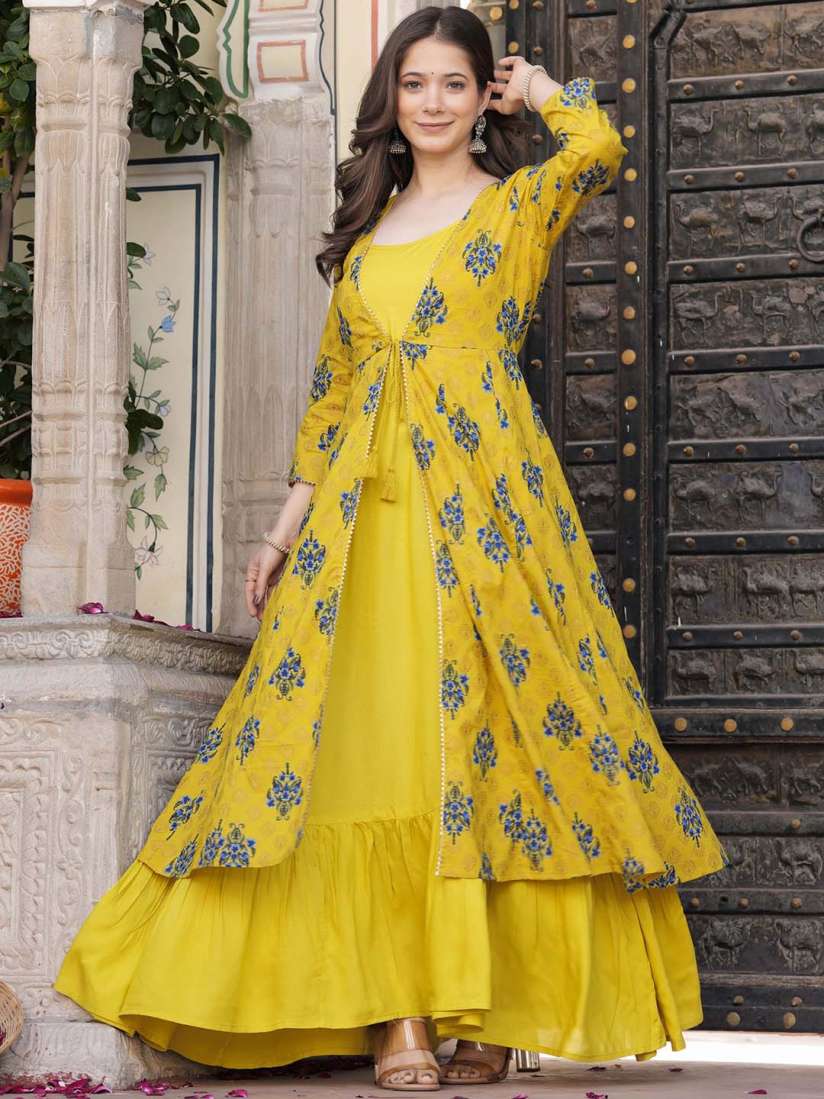Buy Chandbaali Floral Printed Round Neck Flared Fit and Flare Dress with shrug Dresses for Women 28055848 Myntra