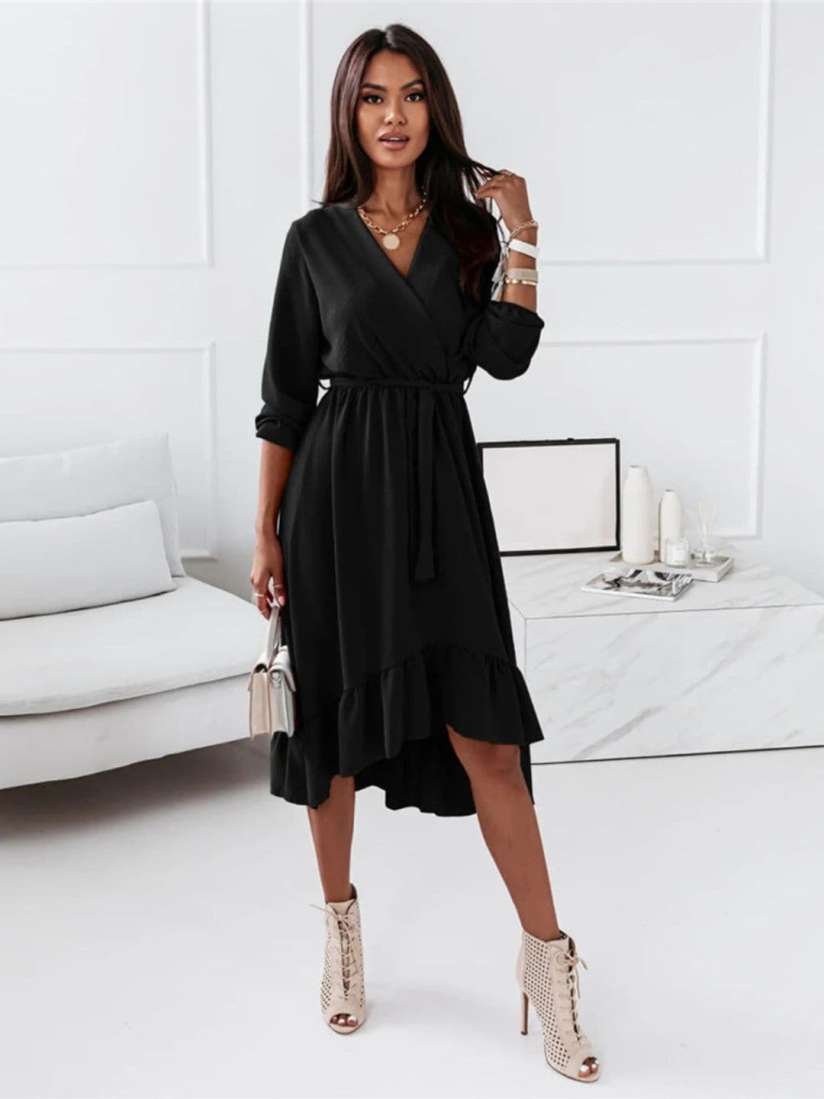 Buy DressBerry Black V Neck Tie Up Fit Flare Dress Dresses for Women 28058466 Myntra