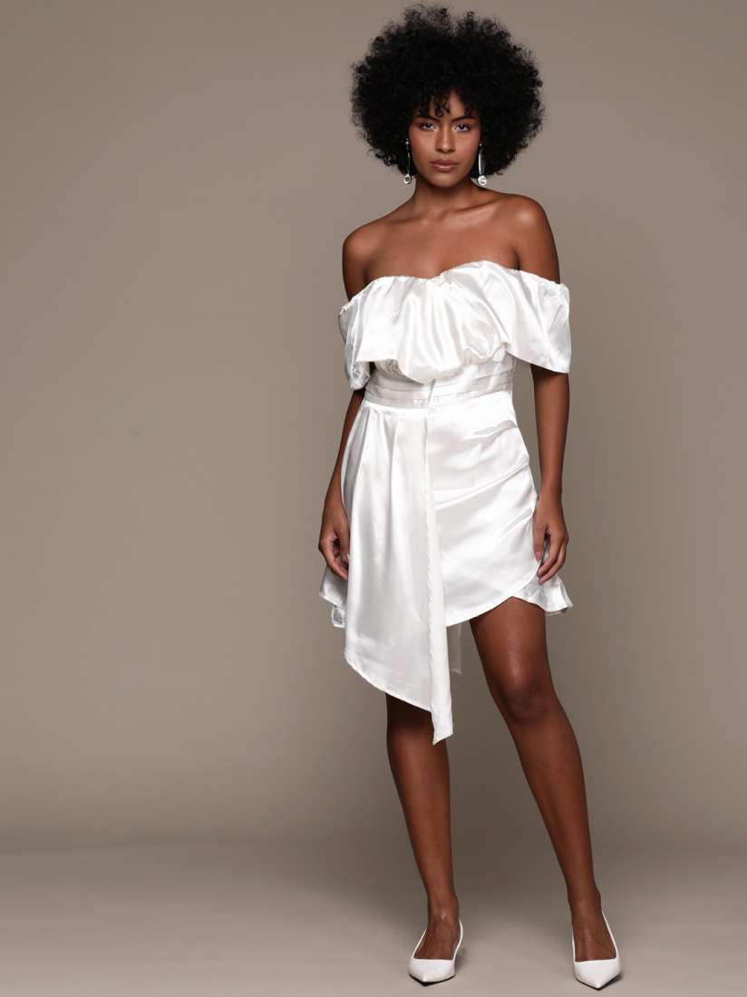 Buy bebe Off Shoulder Satin A Line Mini Dress Dresses for Women 28061762 Myntra