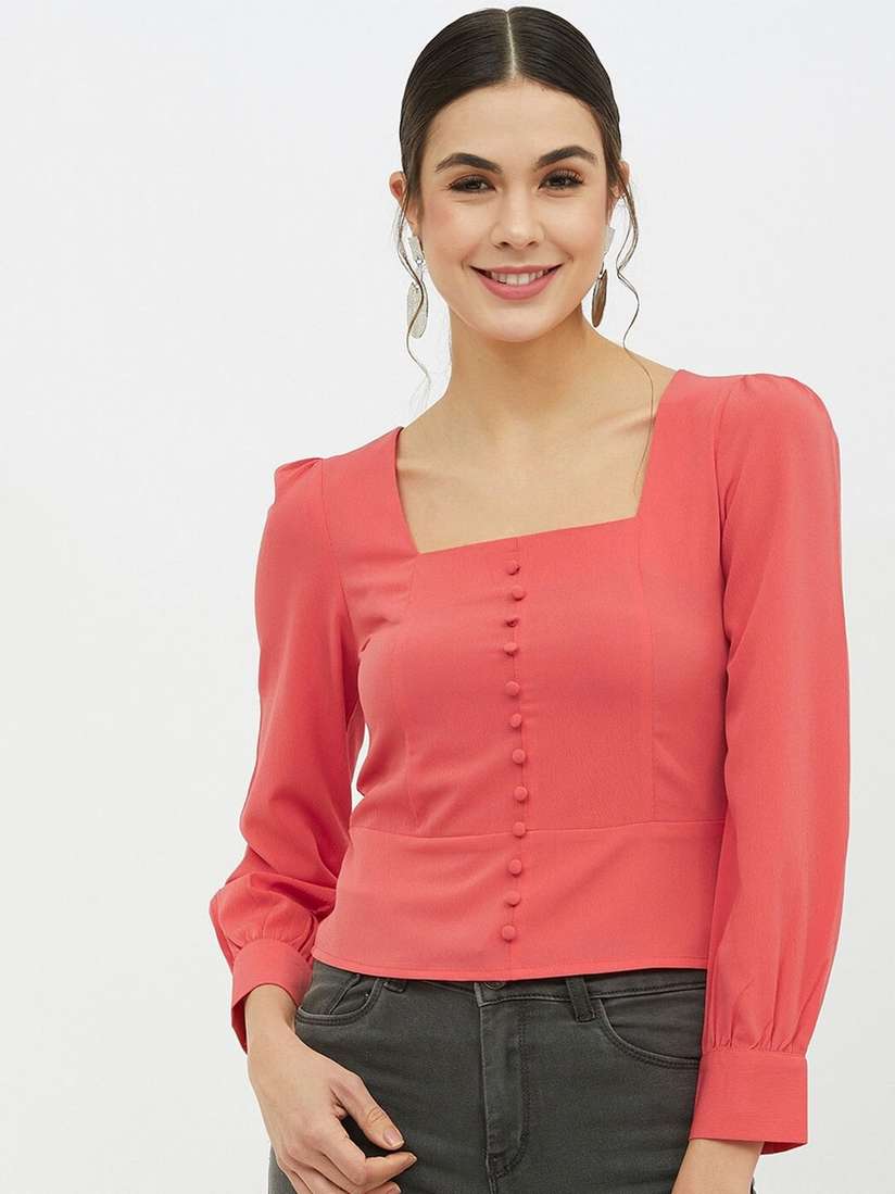 Buy Fab Star Square Neck Long Sleeves Puff Sleeve Top Tops for