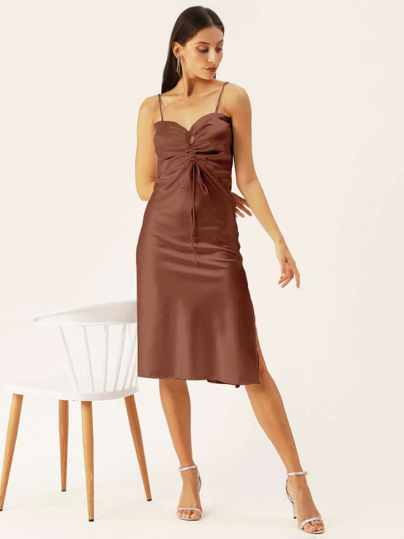 Satin strappy sheath dress cheap