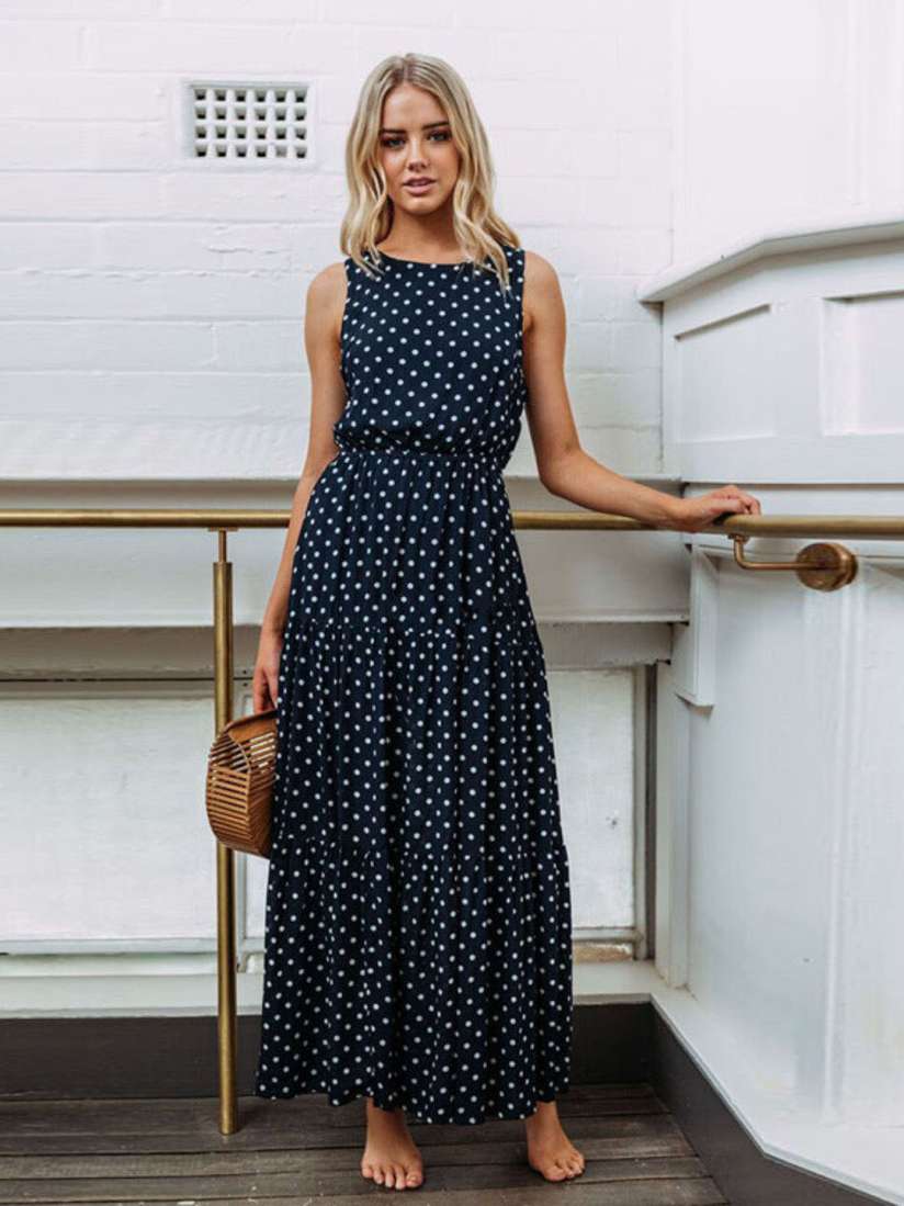 Round neck polka dot maxi dress 2025